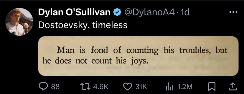 Twitter/X post on Dostoevsky